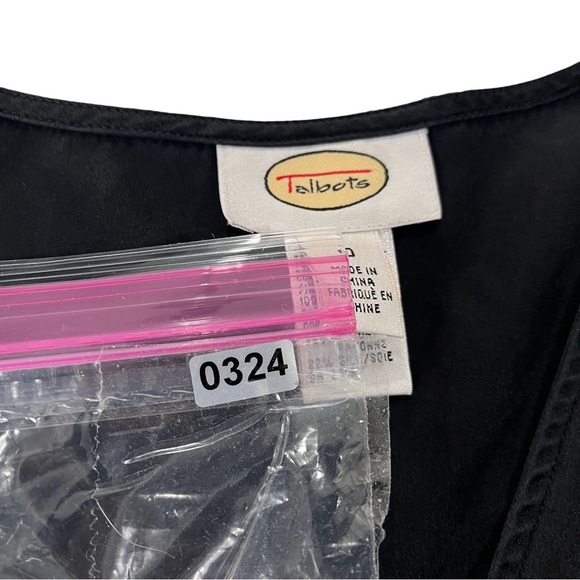 Talbots Womens Black Silk & Rayon Faux Wrap Sleeveless V-Neck Blouse Size 10 Lux - Picture 6 of 14